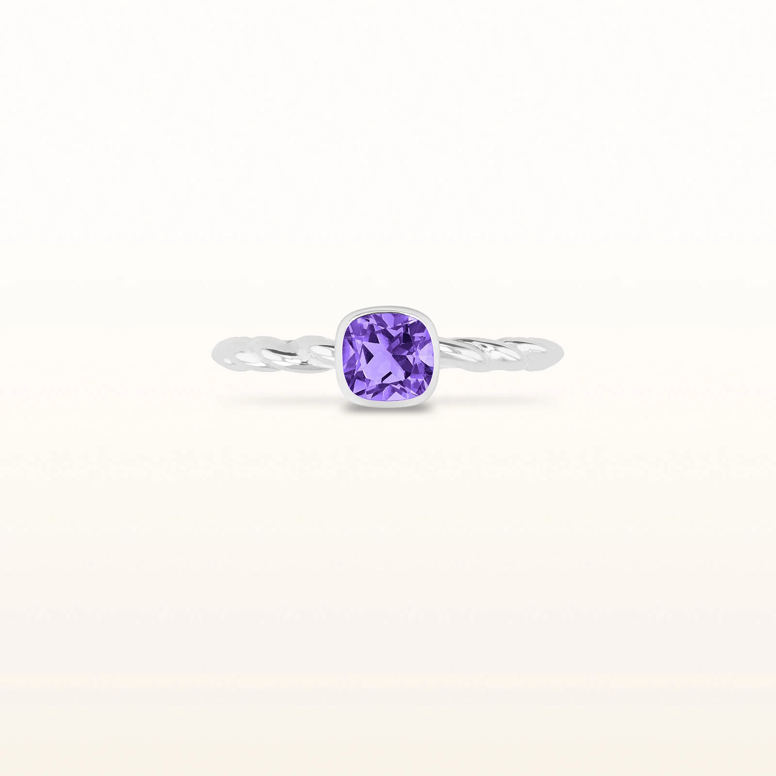 5 x 5 mm Cushion Cut Gemstone Stackable Rope Style Ring in 14kt White Gold - Image 11