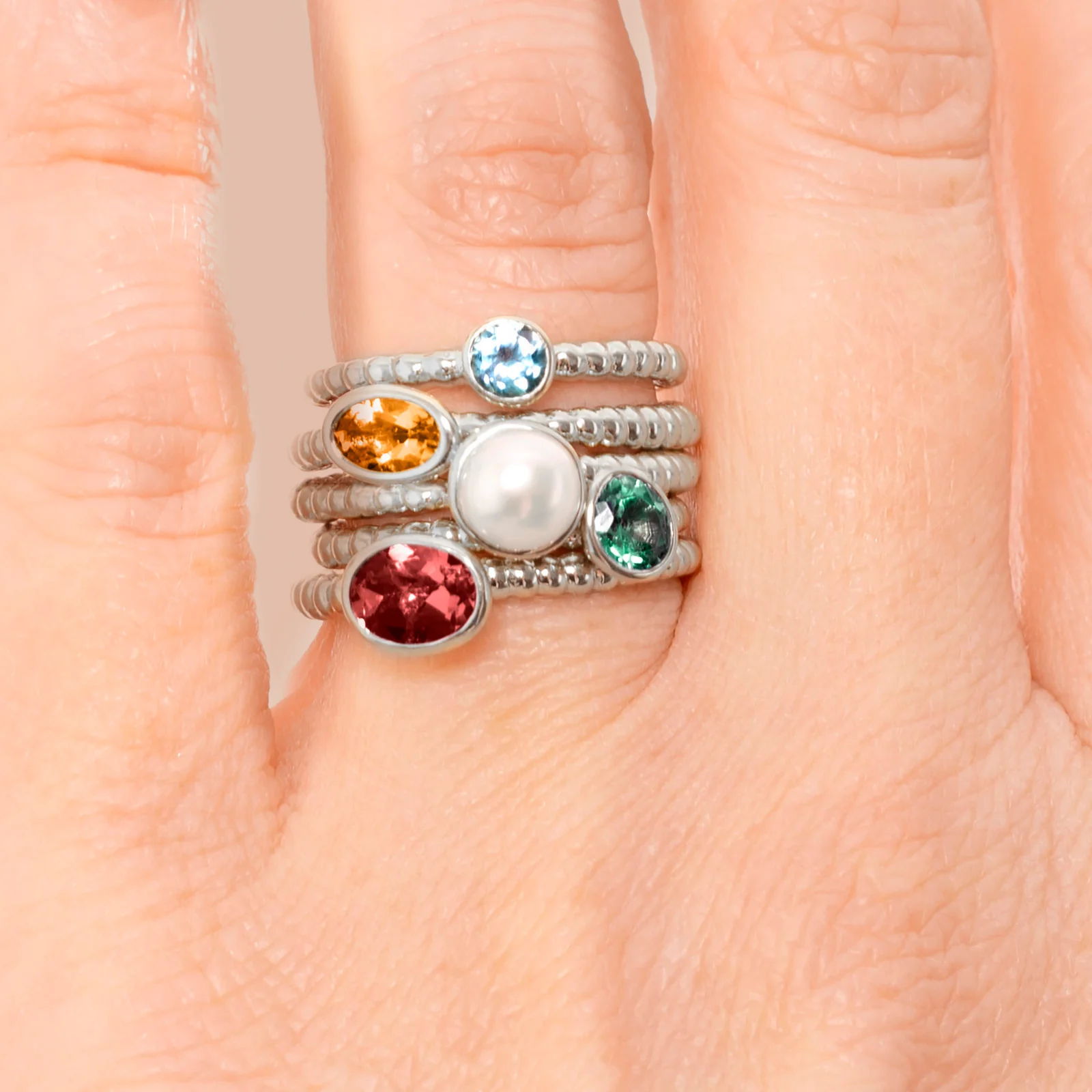 5 x 5 mm Cushion Cut Gemstone Stackable Rope Style Ring in 14kt White Gold - Image 5