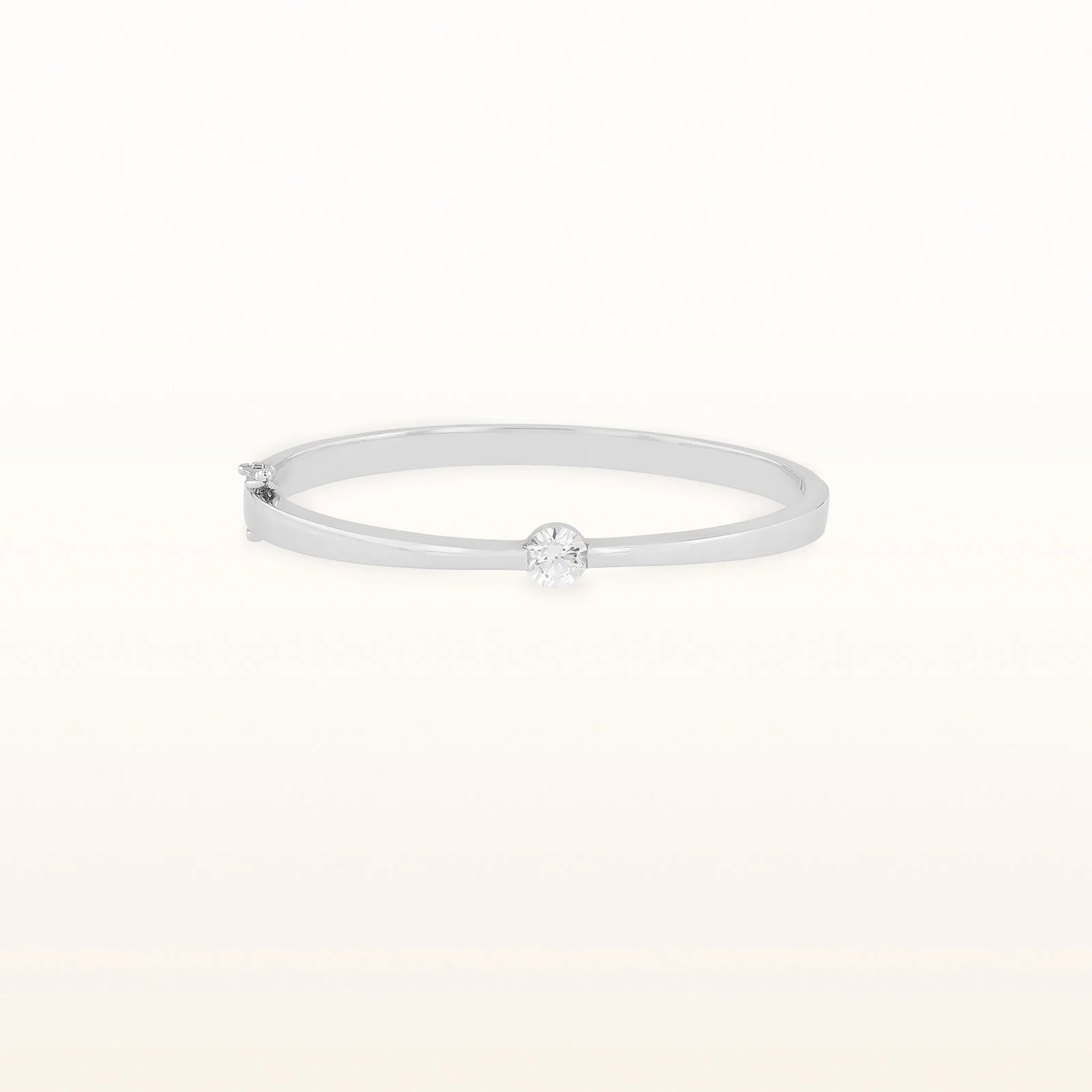 Diamond or Gemstone Solitaire Hinged Bangle Bracelet in 14kt White Gold - Image 4
