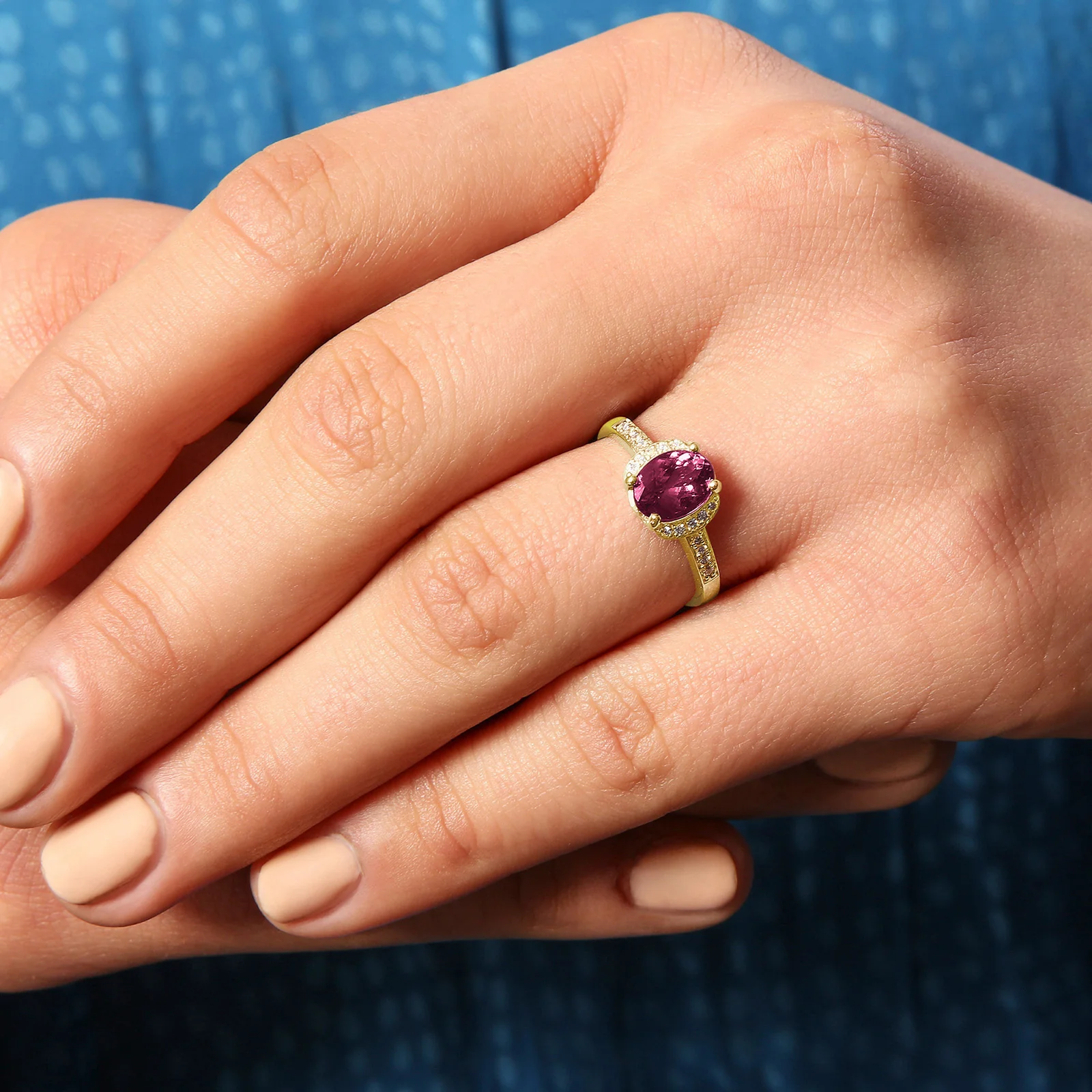 Oval Gemstone and Diamond Ring in 14kt Yellow Gold - Image 5