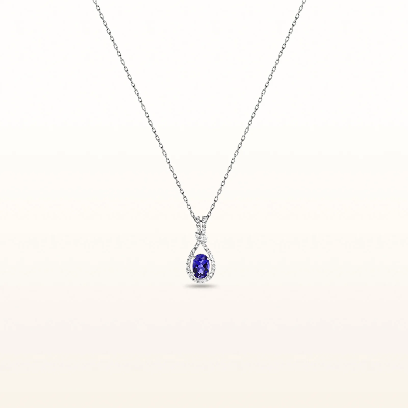 Oval Gemstone and White Sapphire Teardrop Pendant in 14kt White Gold - Image 6