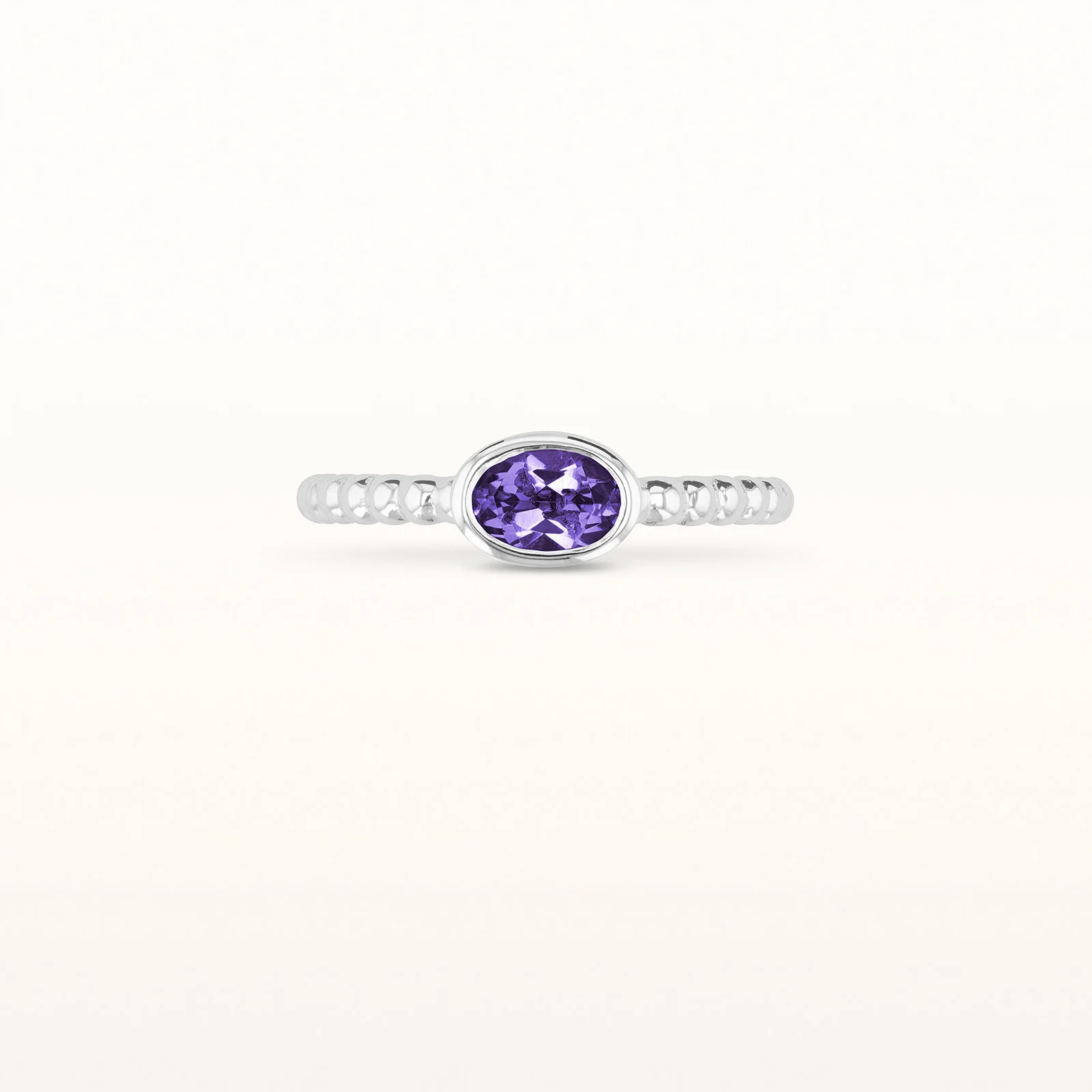 6 x 4 mm Oval Gemstone Stackable Beaded Ring in 14kt White Gold - Image 13
