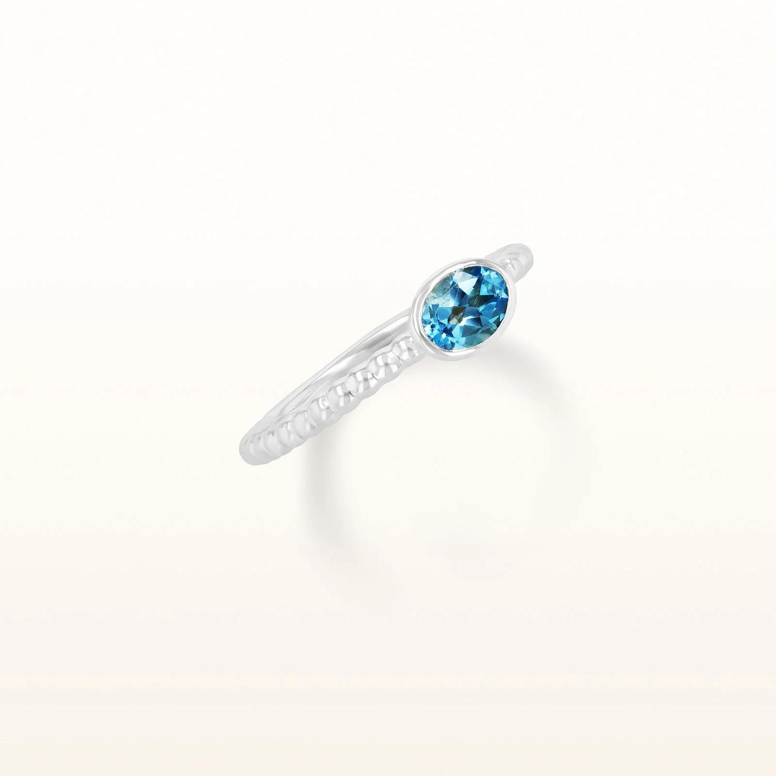 6 x 4 mm Oval Gemstone Stackable Beaded Ring in 14kt White Gold - Image 3
