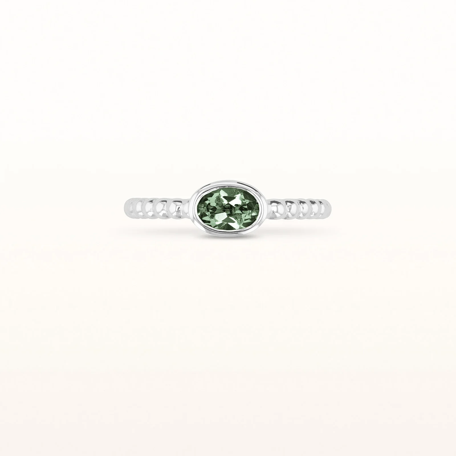 6 x 4 mm Oval Gemstone Stackable Beaded Ring in 14kt White Gold - Image 6