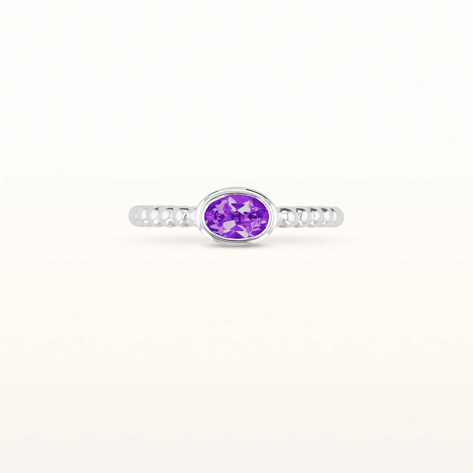 6 x 4 mm Oval Gemstone Stackable Beaded Ring in 14kt White Gold - Image 7