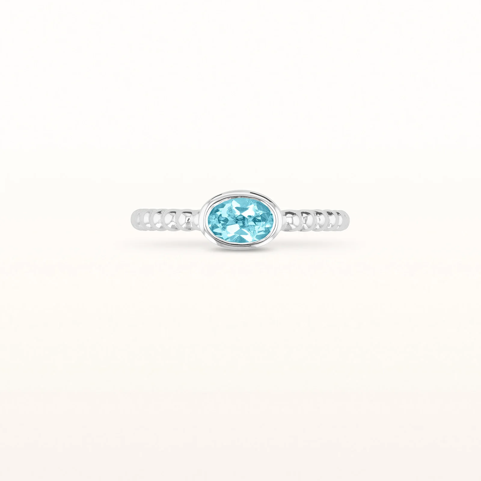 6 x 4 mm Oval Gemstone Stackable Beaded Ring in 14kt White Gold - Image 8