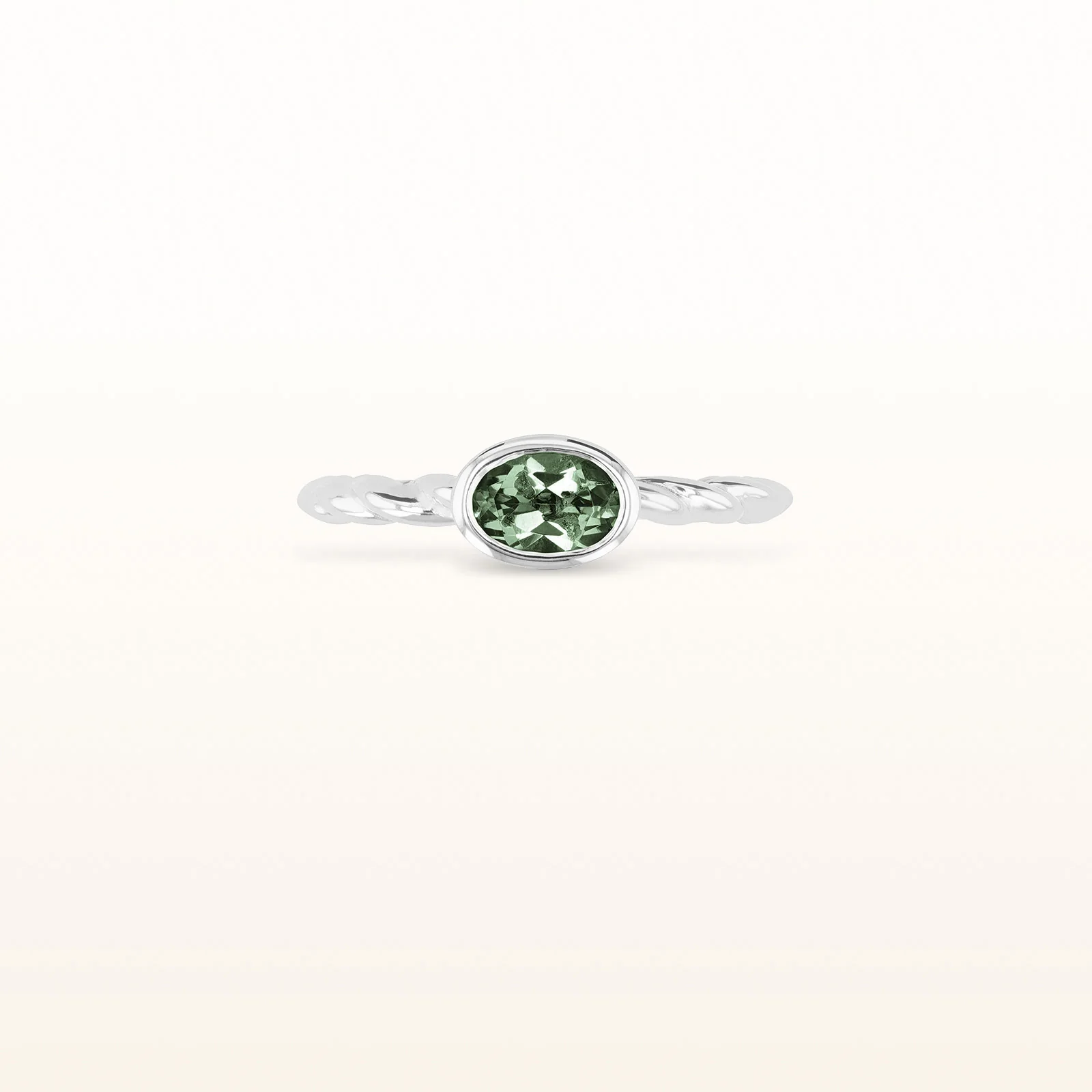 6 x 4 mm Oval Gemstone Stackable Rope Style Ring in 14kt White Gold - Image 6