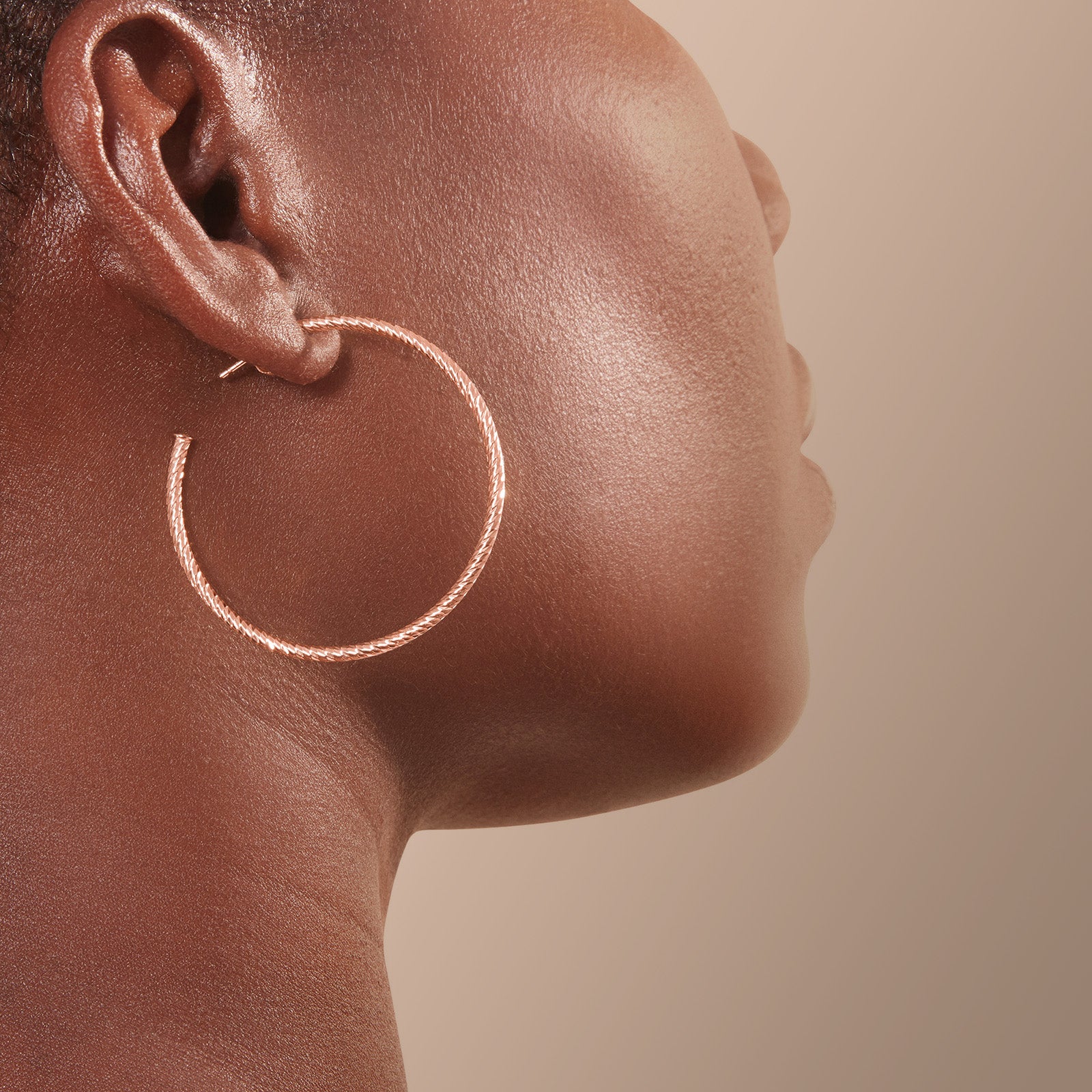 Rose Gold Plated 925 Sterling Silver 1.7-Inch Diamond Cut Hoop Earrings - Image 4