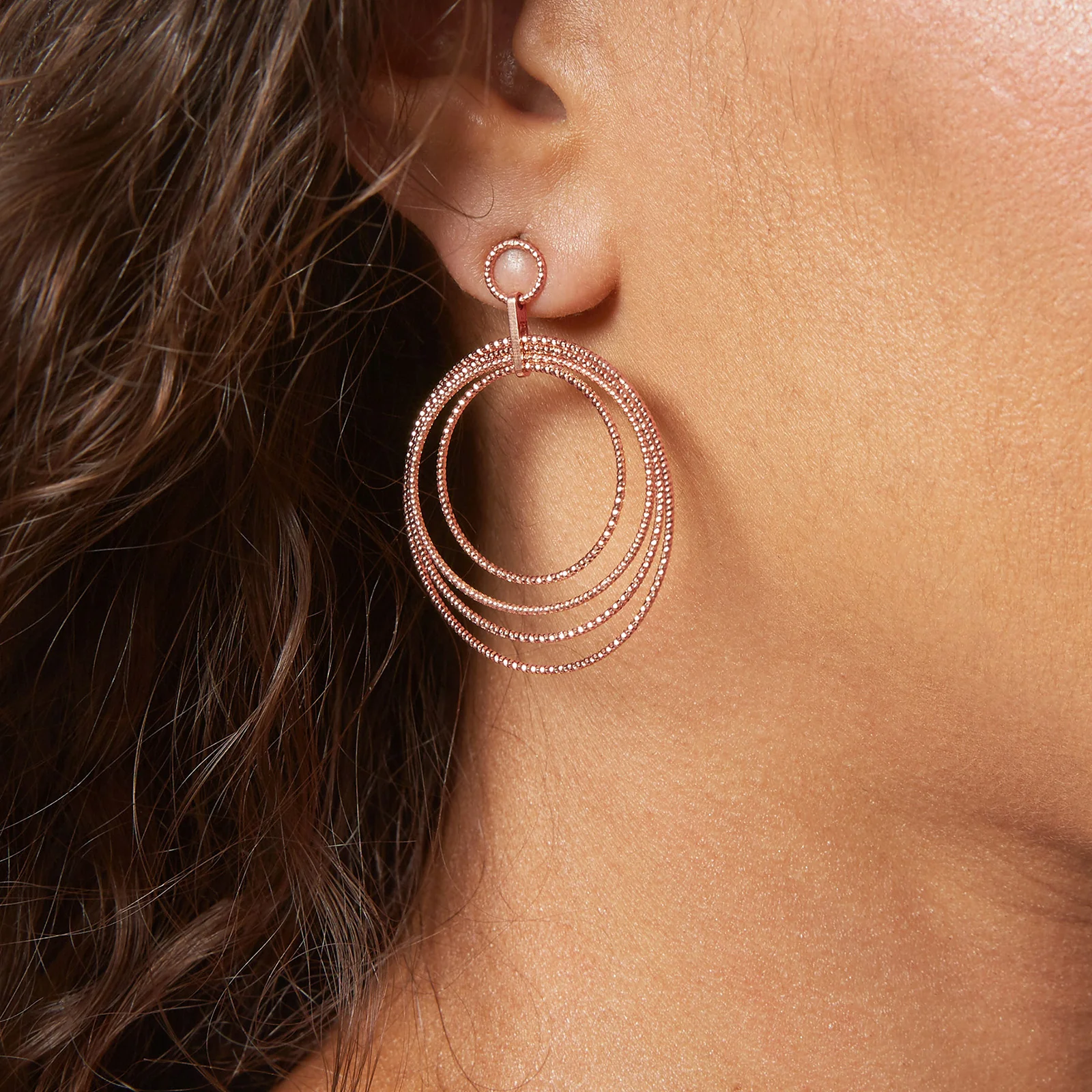 Rose Gold Plated 925 Sterling Silver Diamond Cut Multi Circle Drop Earrings - Image 4