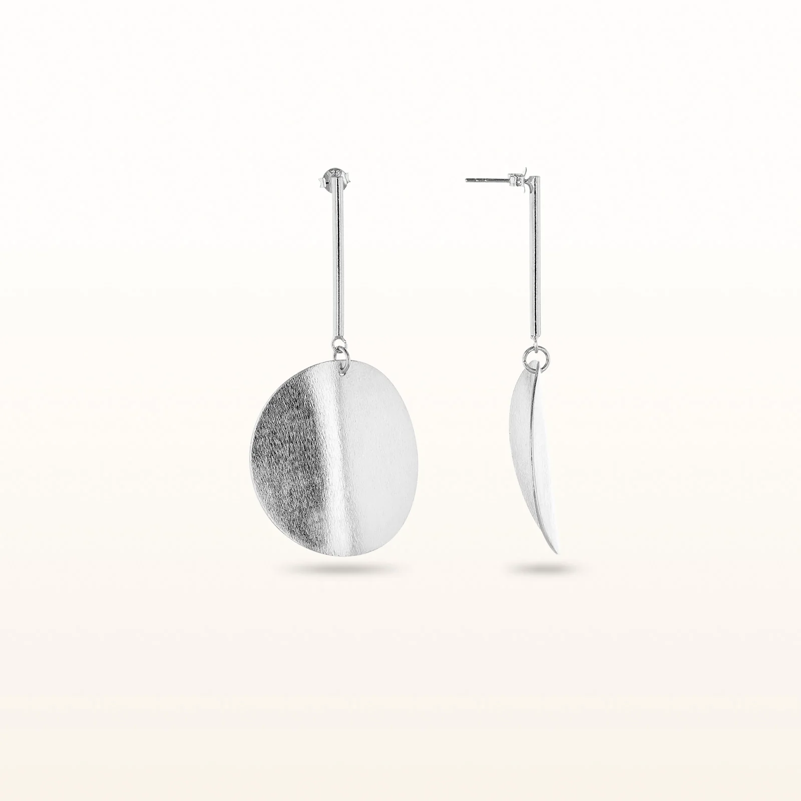 Sterling Silver Curved Disc Drop Earrings - Image 6